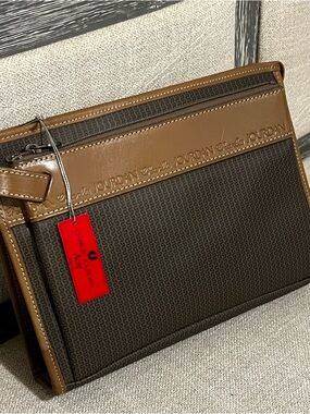 Vintage Charles Jourdan Brown & Tan Signature Pattern Wristlet Clutch